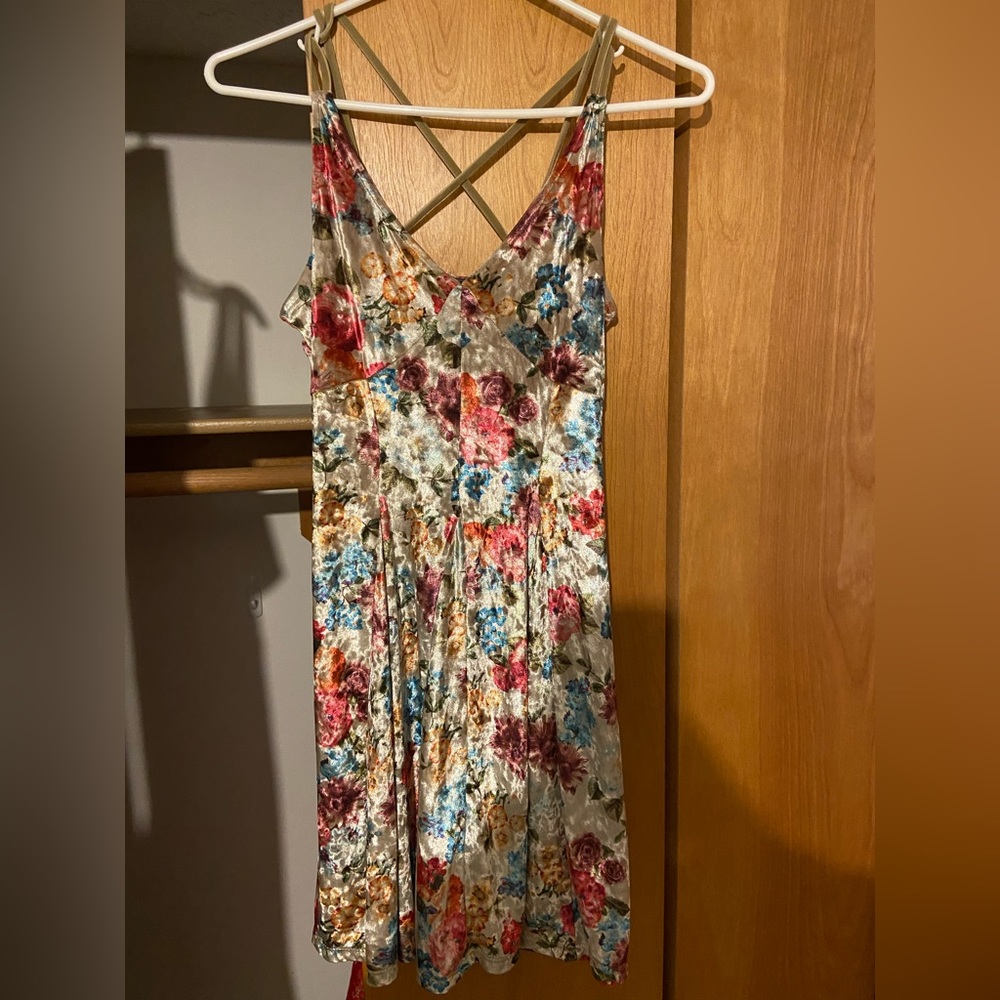 American Eagle Floral Velvet Strappy Slip Dress